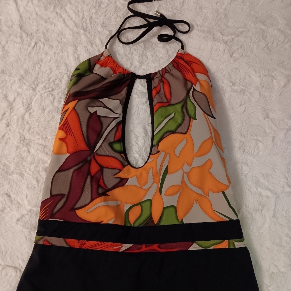 Calvin Klein Black & Orange Tropical Print Keyhole-Neck One-Piece Swimsuit 12 - Picture 4 of 11